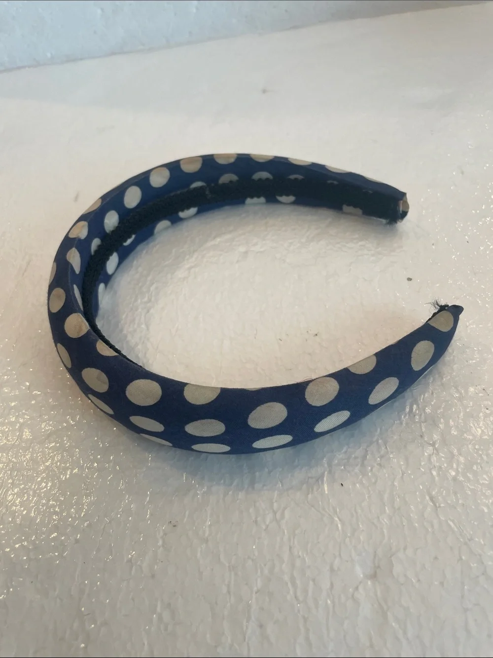 vintage 90s wide padded navy blue white fabric headband one size fits most